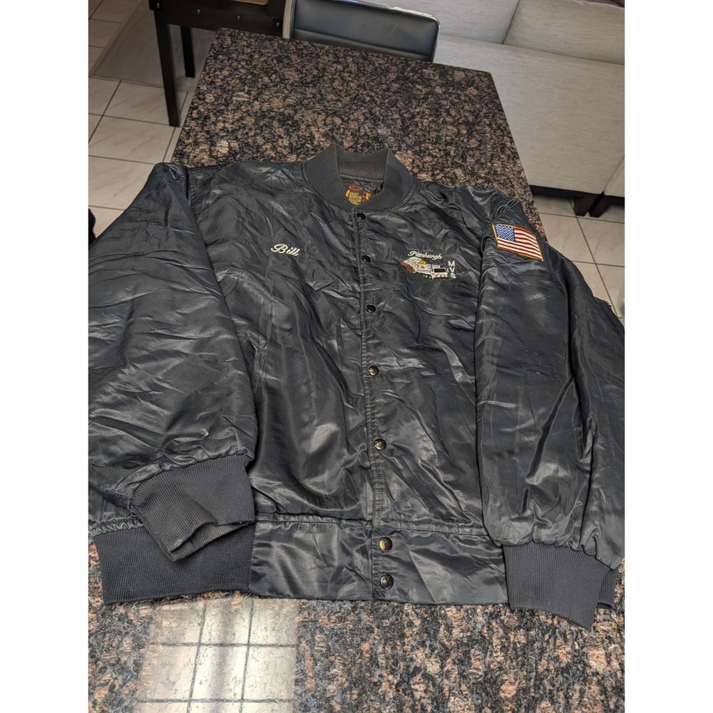 Vintage black satin bomber jacket USA Patch Pittsburgh Mail
